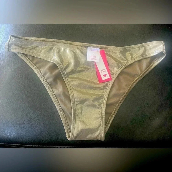 NWT- Shiny Gold metallic, lame’ feel bikini bottom-Size L - Picture 1 of 5